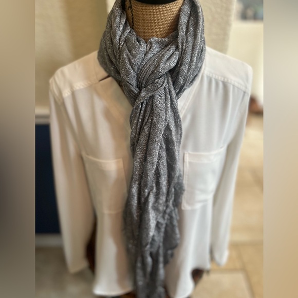Sparkly Elegant Silver Gray Long Fringed Scarf - Picture 1 of 16